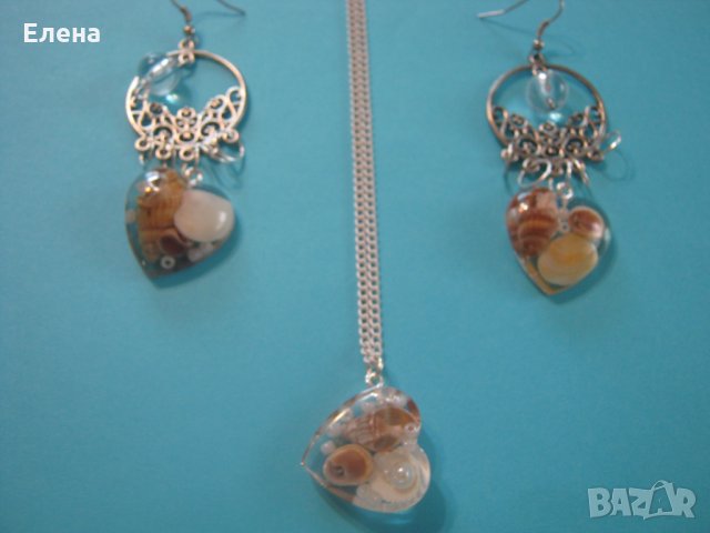 Бижута с естествени миди в бижутерска смола15, снимка 4 - Бижутерийни комплекти - 28633198