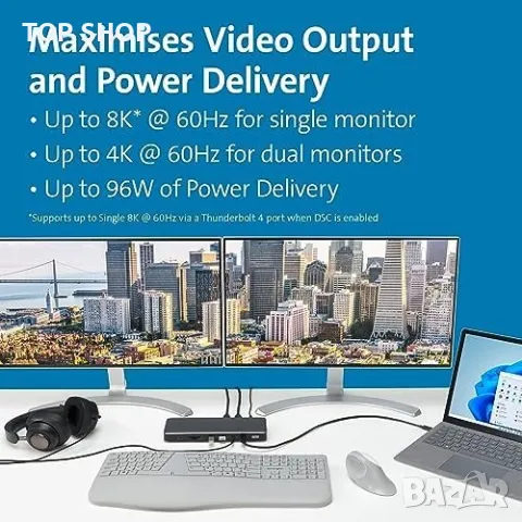 Нова Професионална Докинг Станция Kensington, 4K/8K, Thunderbolt 4, HDMI, снимка 5 - Друга електроника - 49457984