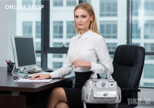 Дамска чанта от висококачествена еко кожа във сребрист цвят, снимка 2 - Чанти - 53587491