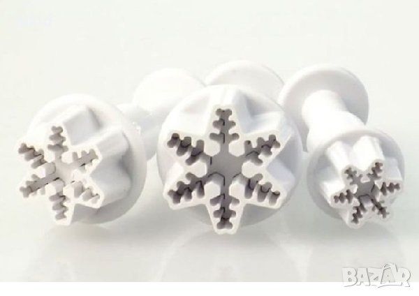 3 бр малка снежинка снежинки пластмасови резци с бутало релефни форми тесто фондан резец форма, снимка 2 - Форми - 43795211