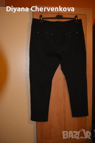 Макси пролетно-есенен черен панталон с кожени кантове на джобовете, снимка 2 - Панталони - 43222539
