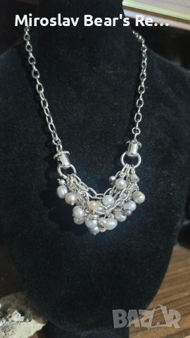 Масивно перлено , сребърно колие и циркони, снимка 4 - Колиета, медальони, синджири - 37863453
