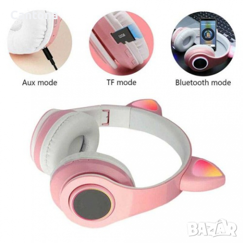Безжични Bluetooth слушалки с котешки уши - FM Радио, MP3 плеър, снимка 4 - Bluetooth слушалки - 32537063