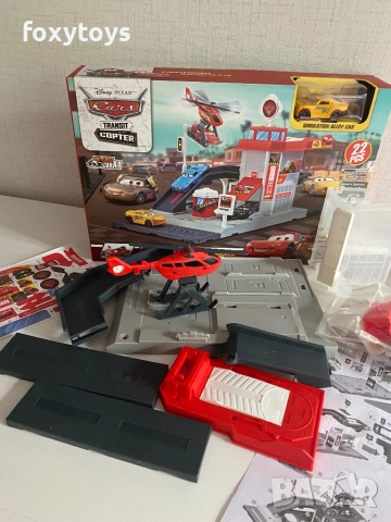 Паркинг с път, кола и хеликоптер - Макуин, McQueen, Cars, снимка 6 - Коли, камиони, мотори, писти - 51783300