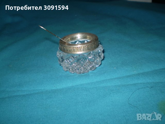 Руски съд за горчица хайвер стъкло метал с лъжичка, снимка 3 - Други ценни предмети - 38593942