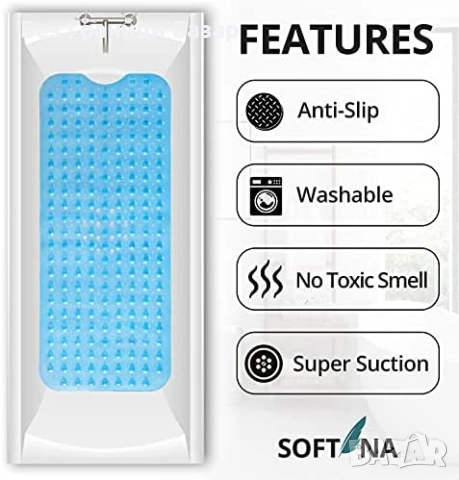 Нова Антибактериална постелка за вана и душ, против мухъл, синя с отвори, снимка 3 - Други стоки за дома - 52168314