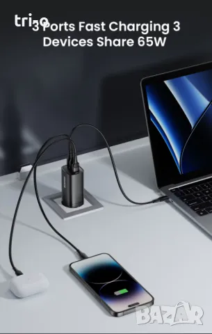 ASOMETECH 65W GaN USB Type C бързо зарядно устройство, снимка 4 - Оригинални зарядни - 48709245