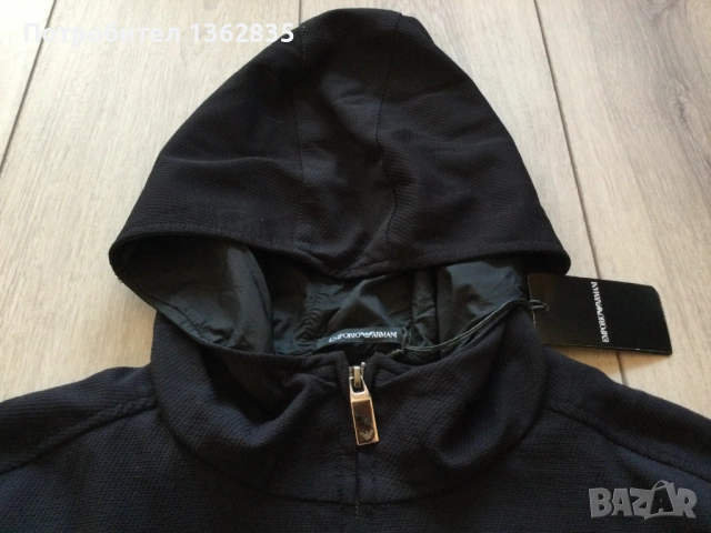 НОВ оригинален черен суичър яке EMPORIO ARMANI размер 54 / XL от Италия, снимка 8 - Суичъри - 52850611