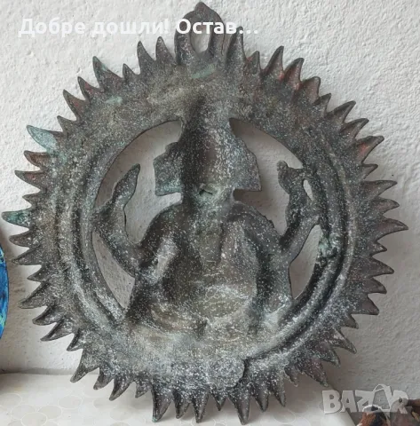 --- 36см. Ганеша -  бог на щастието, фън шуй, метал, пано, Индия, слон патина слънце, снимка 4 - Пана - 50202929