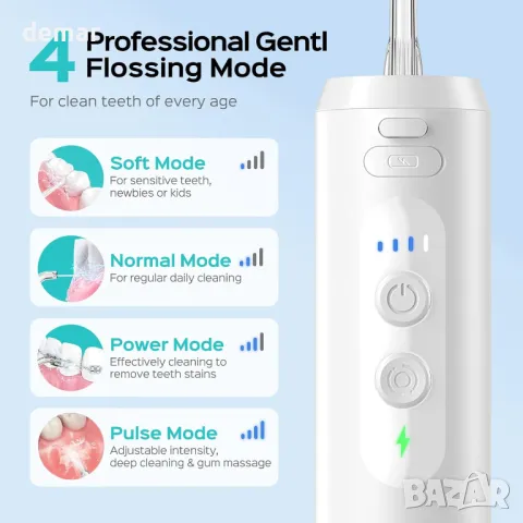 Зъбен душ COSLUS Water Teeth Flosser, Преносим акумулаторен подвижен резервоар за вода, снимка 6 - Други - 48368986