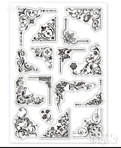 винтидж ъгли ъгъл силиконов гумен печат декор украса бисквитки фондан Scrapbooking, снимка 3 - Други - 48015575