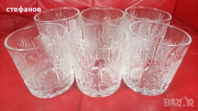 Кристални чаши за уиски, ръна гравюра, 6 бр