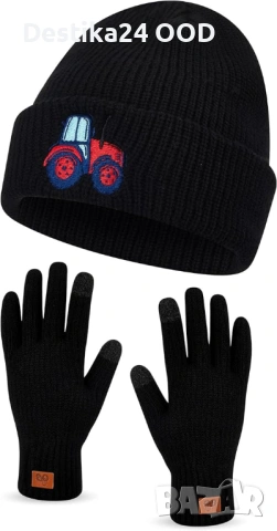 Дамски зимен комплект шапка и ръкавици лисица или трактор