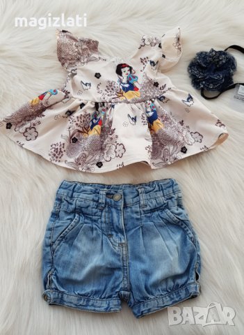 Къси дънкови панталони и туника 3-6 месеца, снимка 11 - Бебешки дънки - 32612836