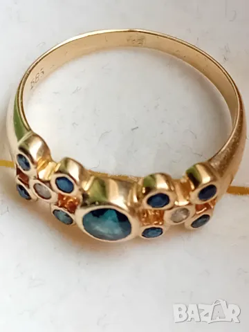 Златен пръстен с естествени сапфири, снимка 3 - Пръстени - 49783974