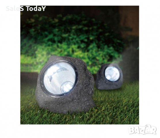 Градинска лампа със солар, фенер, декорация- прожектор, камък, 11см