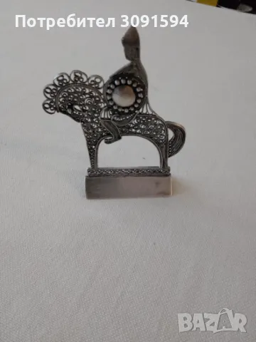 Руска Красива фигура, изработена филигран от сребро, представляваща ездач на кон., снимка 2 - Антикварни и старинни предмети - 48606082