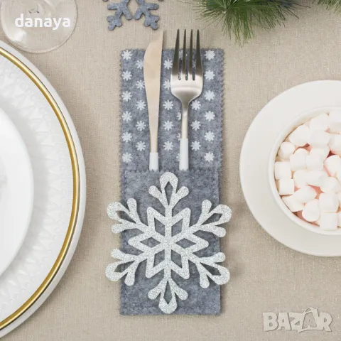2299 Коледен калъф за прибори декорация за маса Снежинка