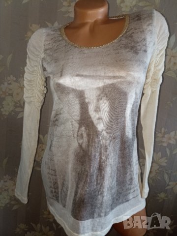 Motivi S, M-Нова с етикет дамска фина блуза с щампа и набран ръкав , снимка 3 - Блузи с дълъг ръкав и пуловери - 40534600