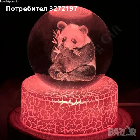LED Светеща кристална топка/лампа, 3D сензорна-Панда, снимка 2 - Настолни лампи - 50403693