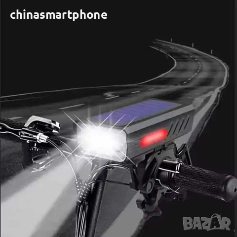 Соларен фар за велосипед с 3*T6 диода, сирена 120dB, 3000Lm, снимка 17 - Части за велосипеди - 50652060