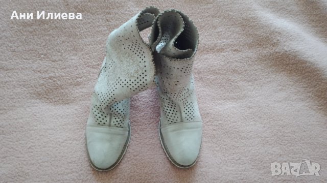 Летни ботуши естествена кожа цвят розова пудра с ефект сатен, снимка 4 - Дамски ботуши - 43106689