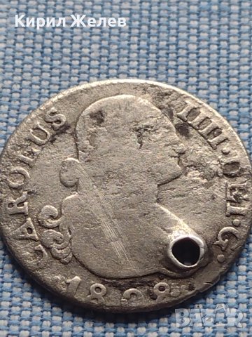 Сребърна монета 2 реала 1808г. Карлос четвърти Мадрид Испания 13629