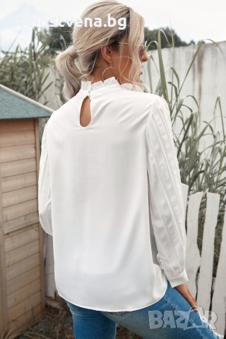 Дамска елегантна блуза с дълъг ръкав в бяло, снимка 6 - Блузи с дълъг ръкав и пуловери - 40526299