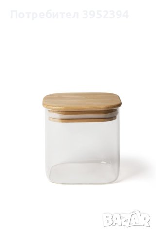 Квадратен стъклен буркан с дървена капачка, различни размери, снимка 2 - Кутии за храна - 43425148