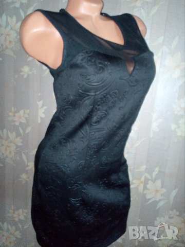 Amisu-Прекрасна черна рокля с релефни флорални мотиви и тюл- М, снимка 2 - Рокли - 33027368