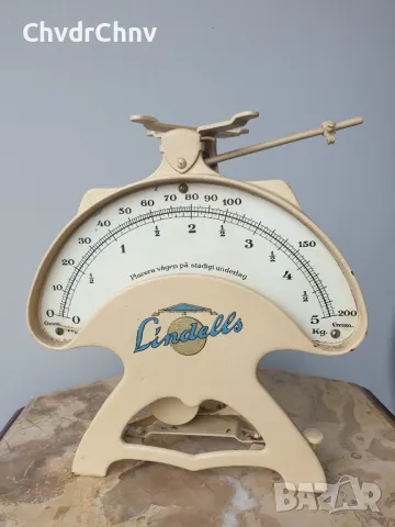 Lindells 5кг/шведска стара колекционерска механична кухненска везна-кантар, снимка 2 - Антикварни и старинни предмети - 48132673