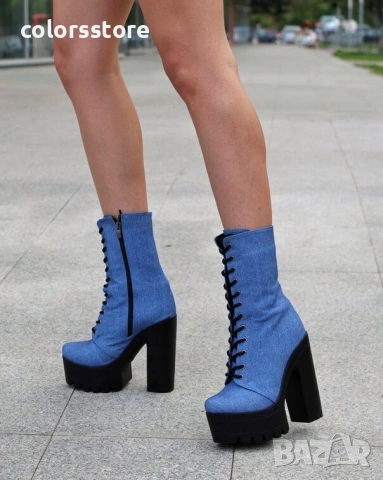 Боти на ток - син деним с черно ходило - 592
