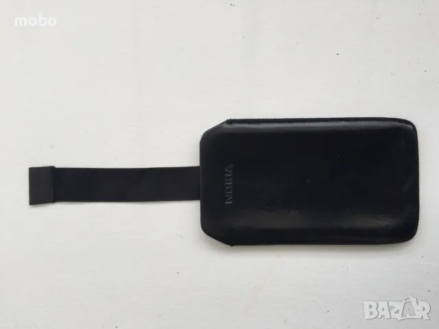 Нов калъф-джоб с издърпване за телефони Нокиа, цвят черен, естествена кожа, инкростиран надпис Nokia, снимка 1