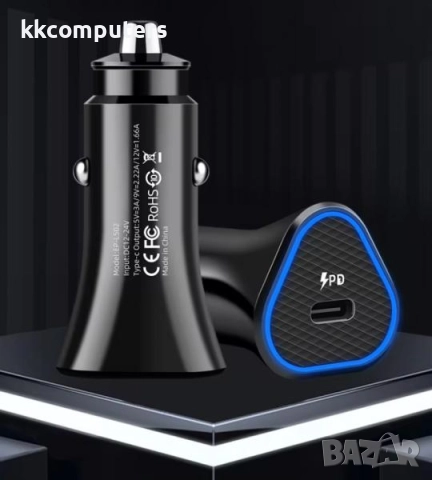 PREMIUM 12V Зарядно за автомобил PD 25W + Type-C - Тype-C кабел / Черен / Баркод : 456359, снимка 4 - Зарядни за кола - 52176982