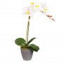 Изкуствена декоративна орхидея в саксия, 38 см, бяла/жълта, снимка 1 - Изкуствени цветя - 35570108
