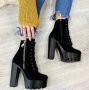 Боти на ток - черен велур с черно ходило - BT13, снимка 2