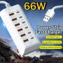 12-портово зарядно устройство за бързо зареждане, 66W, 6 USB + 6 Type C порта, 100 см кабел, снимка 2
