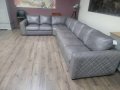 Голям сив кожен ъглов диван, снимка 9