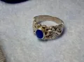 СТАРИНЕН АР НУВО ФЛОРАЛЕН СКЪПОЦЕНЕН СРЕБЪРЕН ПРЪСТЕН СРЕБРО ВИСОКА ПРОБА с ШЛИФОВАН ЛАЗУРИТ 25290, снимка 7