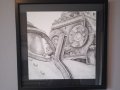 Картина, графика, "Части от стари локомотиви 2", рамкирана под стъкло , снимка 1 - Картини - 43312574
