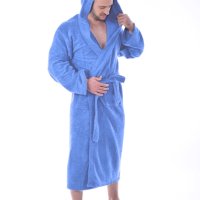 Памучен мъжки, дамски халат за баня с качулка, попива прекрасно!, снимка 3 - Хавлиени кърпи - 43961143