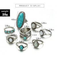 Комплект от 8 пръстена, тюркоаз и лунен камък, снимка 6 - Пръстени - 32502440