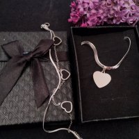 Колие и гривна със сърце/ Цвят на сърцата на гривната: бял, черен, снимка 1 - Бижутерийни комплекти - 43251362