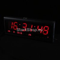  LED стенен часовник с термометър и аларма, снимка 1 - Стенни часовници - 39972572