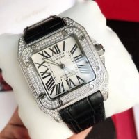 Мъжки часовник Cartier Santos 100 Stainless Steel - Diamond Afterset с автоматичен механизъм, снимка 1 - Луксозни - 42935700