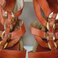 Оранжеви кожени дамски сандали със "златни" елементи, летни обувки, чехли, естествена кожа, снимка 10 - Сандали - 28419497