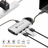NOVOO USB C хъб 8 в 1, алуминиев корпус, HDMI 4K, 3 USB 3.0, Gigabit Ethernet 1000Mbps, PD Type C, S, снимка 3 - Други - 35381194