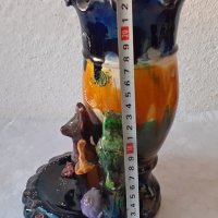 Голяма стара красива керамична ваза бонбониера със сърна, снимка 4 - Статуетки - 34871280