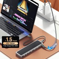 12 в 1 USB C хъб, USB-C докинг станция за лаптоп, троен дисплей тип C адаптер,, снимка 3 - Кабели и адаптери - 43855436