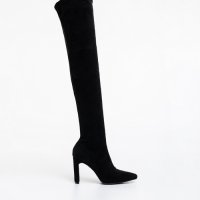 № 40 и 41 дамски високи ботуши чизми от имитация на велур и с висок ток в черен цвят, снимка 3 - Дамски ботуши - 43528795